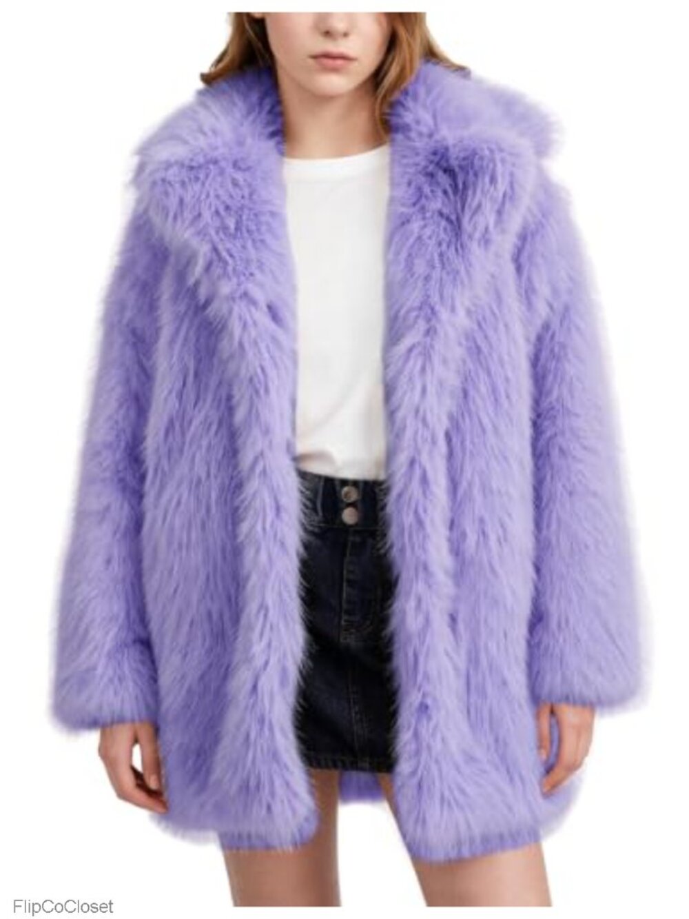 Girls Faux Fur Midi Dress Coat Fluffy Winter Jacket